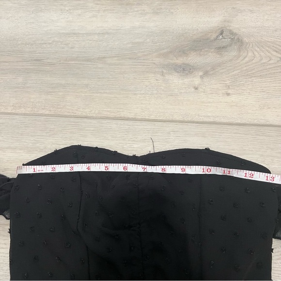 Shein Double Crazy Black Bardot Swiss Dot Frill Drawstring Detail Dress - Picture 8 of 10